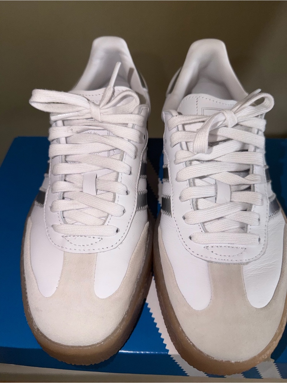 adidas White Sneakers with Cream Suede Accents